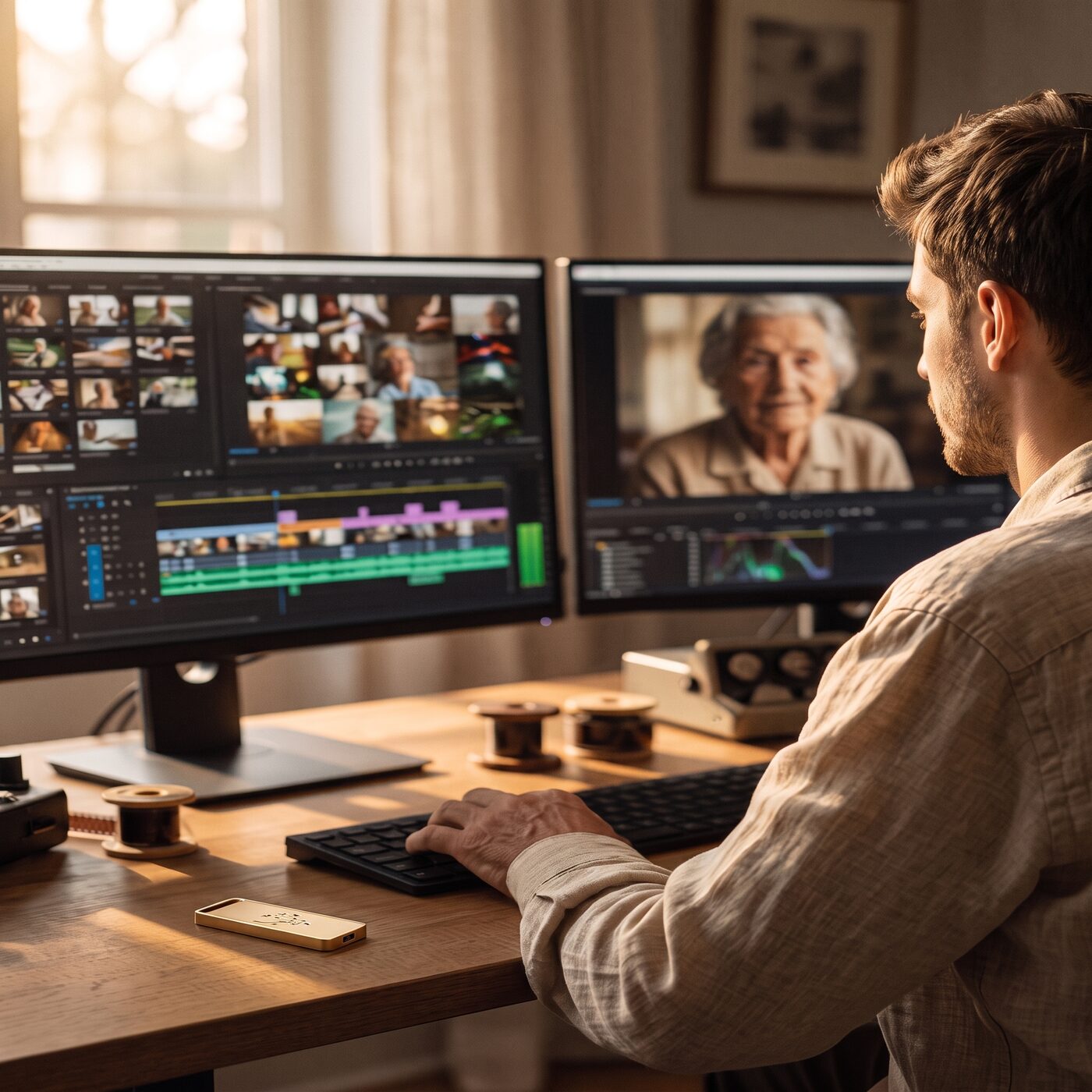 Monteur spécialisé travaillant sur le montage vidéo d'un hommage